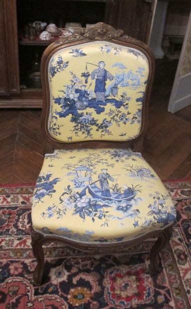 Three armchairs and two chairs in carved...