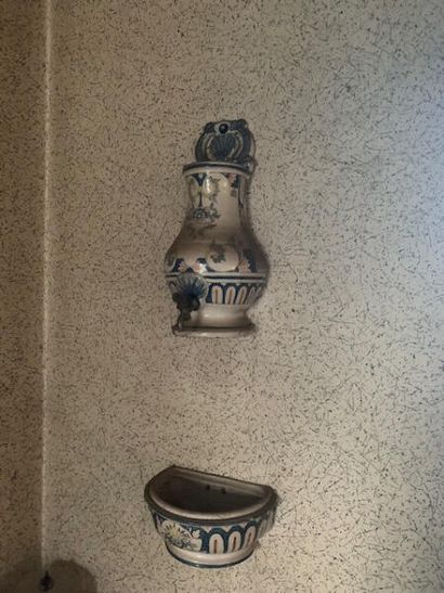 Wall fountain in Rouen earthenware decorated...