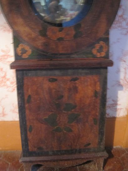 Painted wooden floor clock, the enamelled...