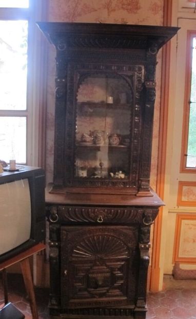 Small narrow carved wood buffet with Renaissance...