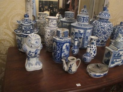 Set of vases, ceramic cutlery pots with blue...