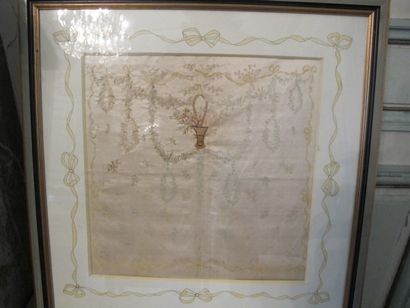 Two framed embroideries with Louis XVI d...