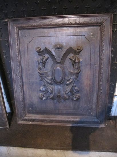 Carved wood panel with Renaissance style...