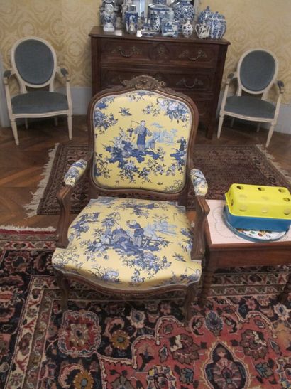 Three armchairs and two chairs in carved...