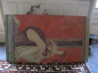 Two painted panels decorated with characters...