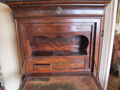 Straight mahogany veneer secretary with marble...