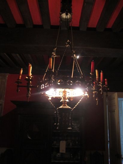 Wrought iron suspension lamp with neo gothic...