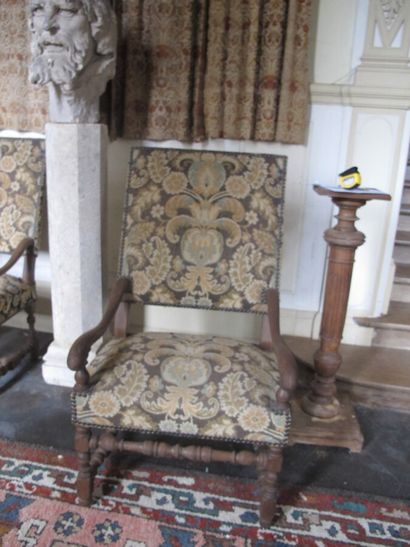 Pair of Louis XIV style wooden armchairs