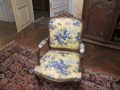Three armchairs and two chairs in carved...