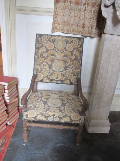 Pair of Louis XIV style wooden armchairs