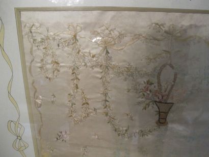 Two framed embroideries with Louis XVI d...