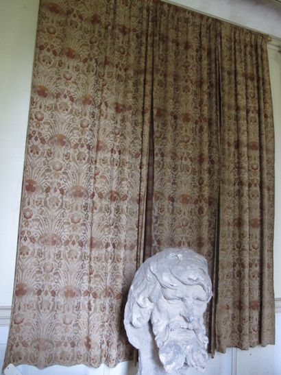 Three curtains with cream background with...