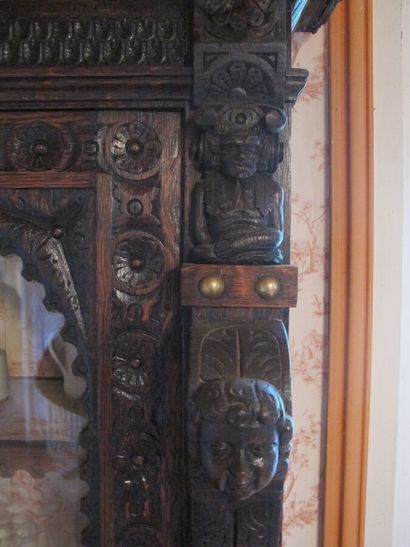 Small narrow carved wood buffet with Renaissance...