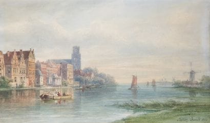 OUVRIE Justin (1806-1879) 

Vue de Dordrecht

Aquarelle,...