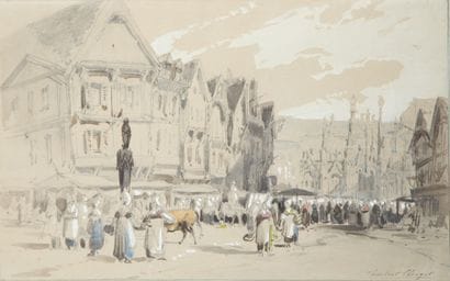 CLERGET Hubert (1818-1899)

Retour de marché

Fusain,...