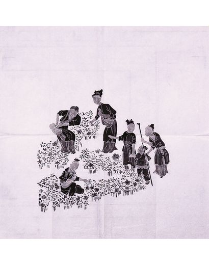 Women in a Garden black print on rice paper...