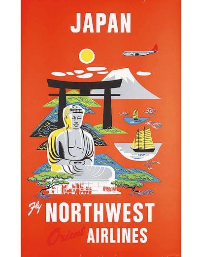 Japan fly Northwest Orient Airlines 1954

Litho...
