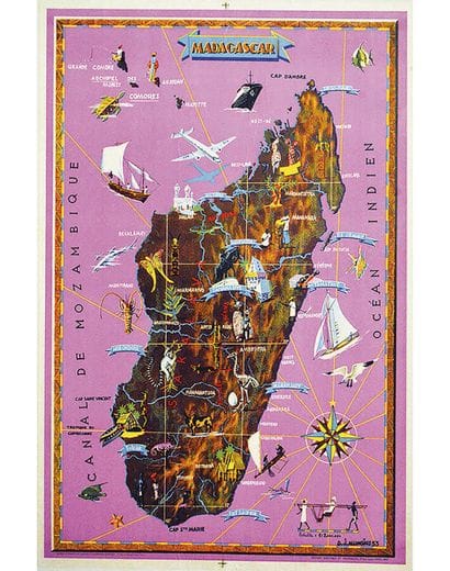 Madagascar Illustrated Map D. J. Allonsius...