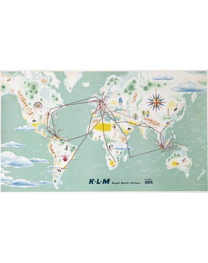 Klm Planisphere in 1948 Royal Dutch Air Line...