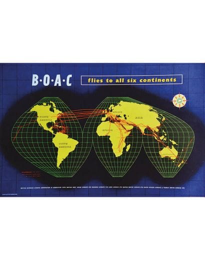 BOAC - Flies to all Six Continents Planisphere...
