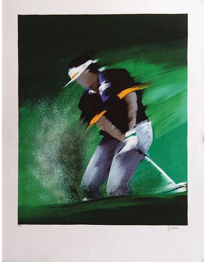 Golfeur sortant d'un Bunker lithographie...