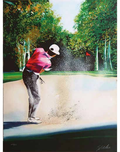Golfeur sortant d'un Bunker Lithographie...