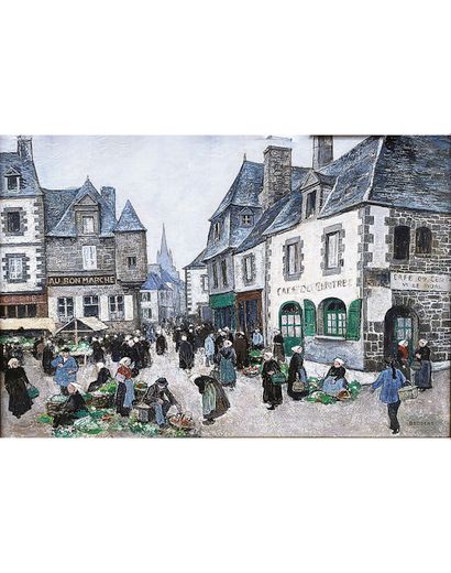 Paimpol, la Place du Martray Huile sur Carton...