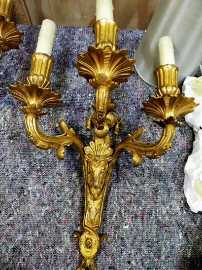 Paire d'appliques en bronze doré à trois...