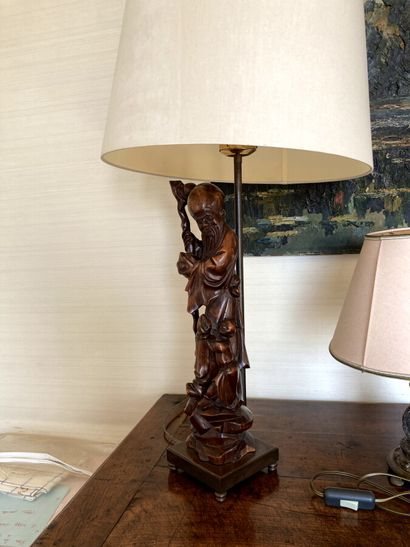 CHINE

Paire de pieds de lampe en bois sculpté...