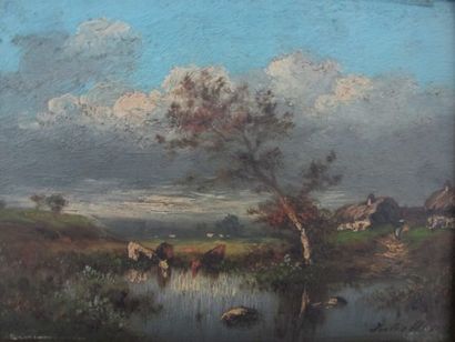 DUPRE Jules (1811-1889) 

Vaches à la mare

Huile...