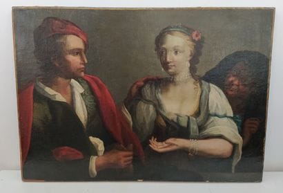Ecole caravagesque tardive

L'entremetteuse

Huile...