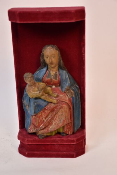 Vierge à l'enfant en bois polychrome sur...