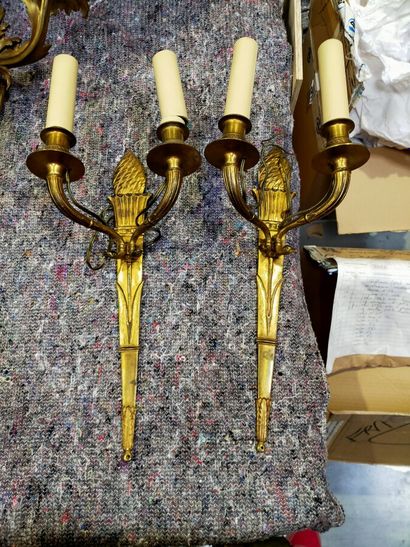 Paire d'appliques en bronze doré à deux bras...
