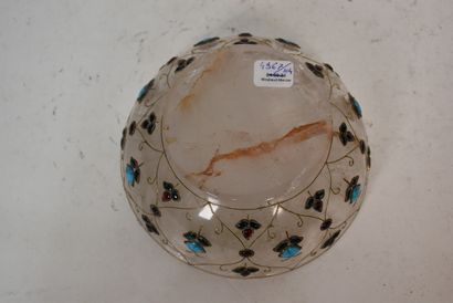 A rock-crystal heel cup decorated with red,...