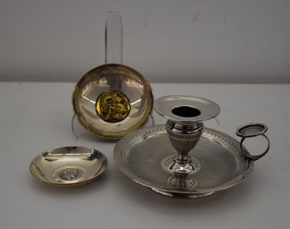 Hand candlestick in silver with guilloche...