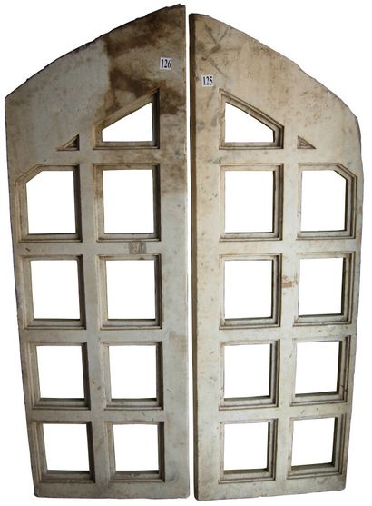 Two pairs of openwork marble window screens,...