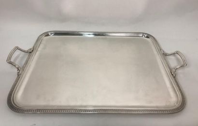 Silver plated metal tray with two handles,...