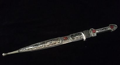 Kinjal dagger in silver and metal decorated...