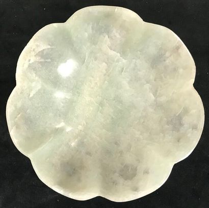 A nephrite jade bowl of poly-lobed shape...