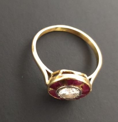 Lot of 18 k yellow gold rings, one set with...