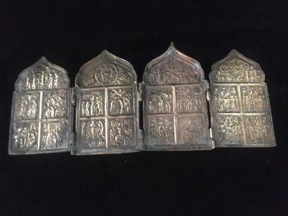 Quadriptych travel icon in bronze of lanceolate...