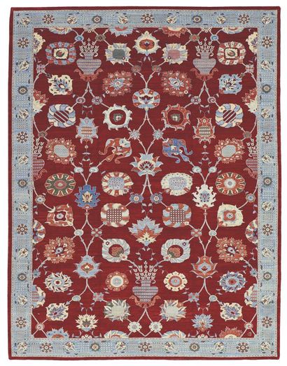 Contemporary carpet knotted in Iran, decorated...