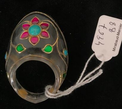 Rock crystal archer ring decorated with floral...