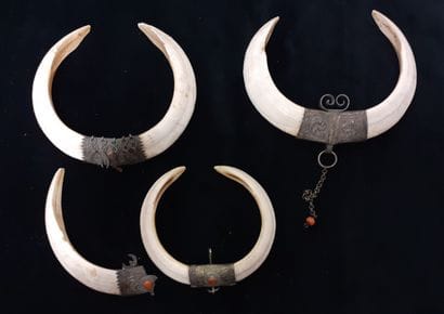 Three metal pendants with warthog teeth 

North...