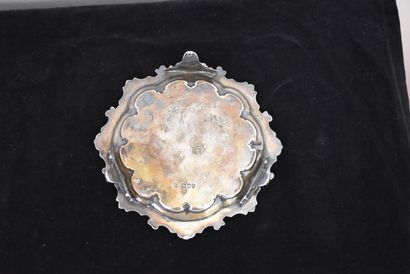 English silver tray on three feet, engraved...