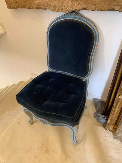 Blue lacquered chair with blue velvet up...