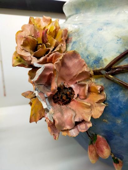 Earthenware pot and planter cover with flowers...