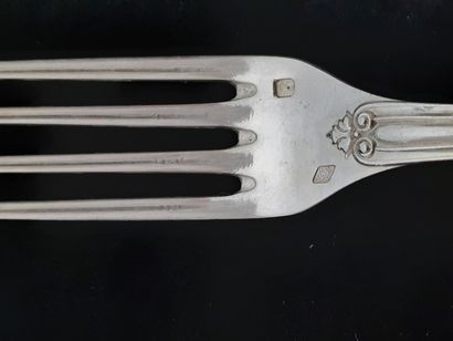 Twelve pieces of silver flatware with pearls...