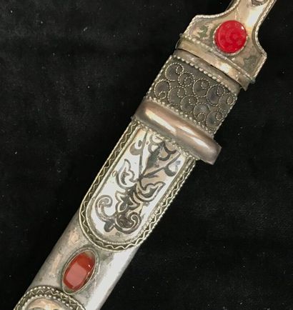 Kinjal dagger in silver and metal decorated...