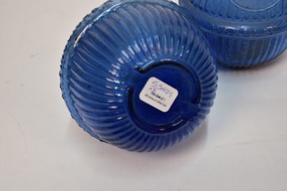 Set of three US blue glass bottles, for fire...